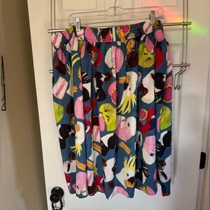 Colorful A-Line Women's Skirt in Birds and Cookies Print from Made590